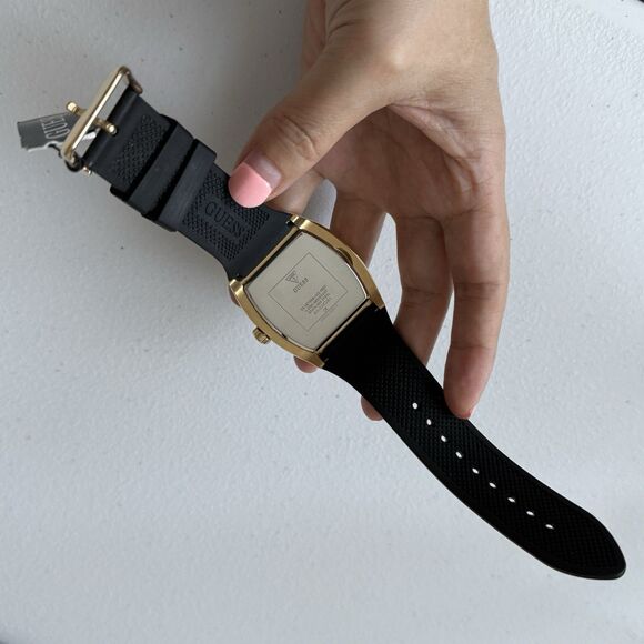 GUESS Men's Phoenix Black Leather & Silicone Flex Strap Gold Case Watch 43mm - Picture 4 of 5